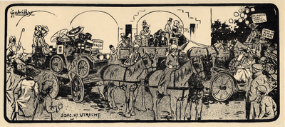 39620 Afbeelding van enige gecostumeerde groepen tijdens een optocht van studenten op 5 december 1907, de zogenaamde ...